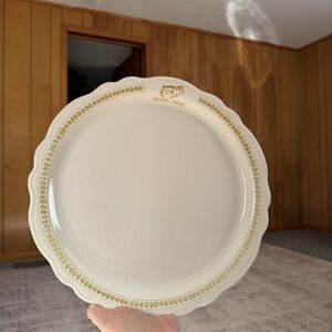 TWO Vintage Homer Laughlin Golden Angus Platters White Yellow USA Round Cow Beef